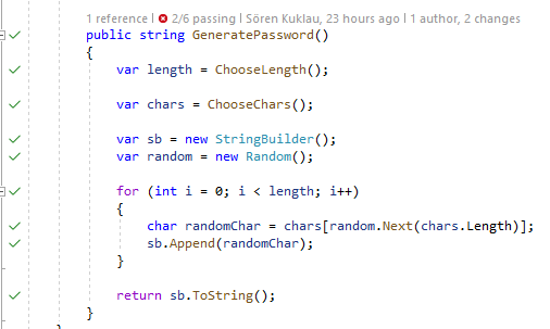 A method, as well as CodeLens on top, and LUT hints to the left-hand side